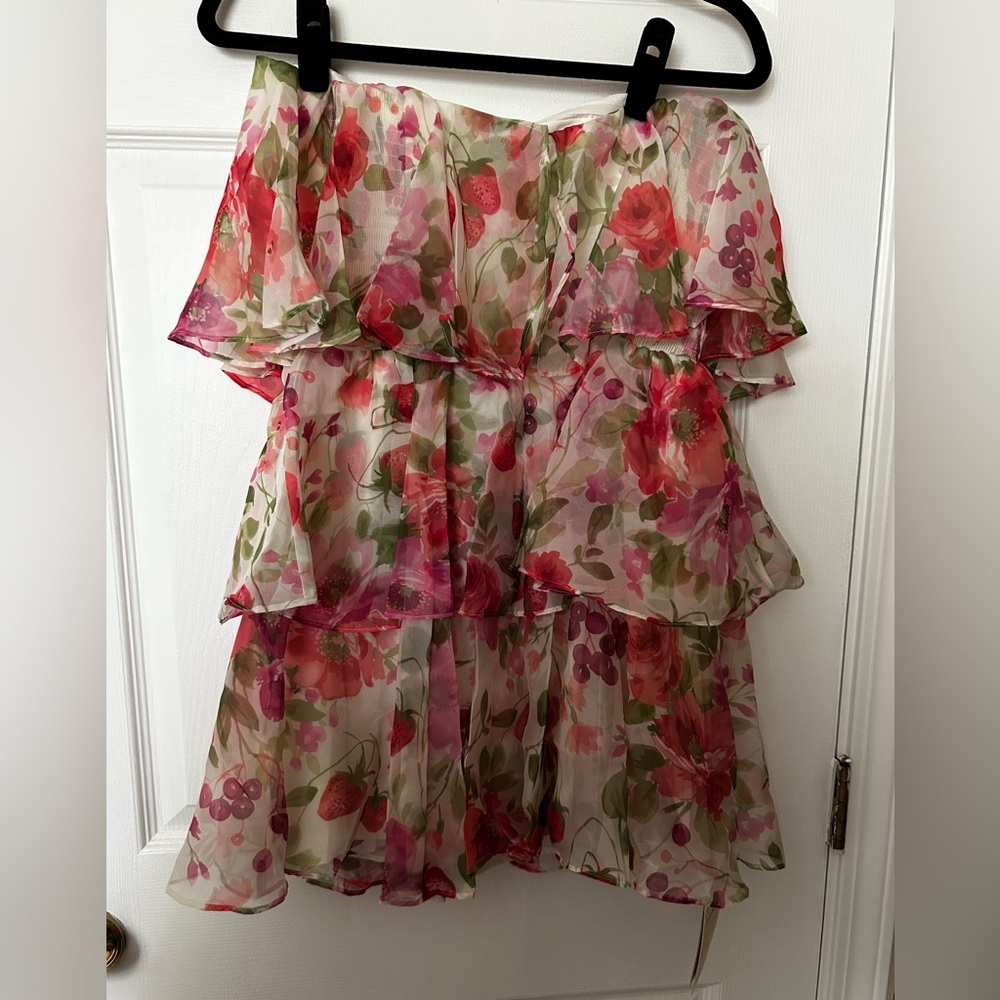 NWT Abercrombie Organza Tiered Strapless Dress - Floral Print - Picture 5 of 6
